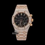 Black Chronograph Dial Fully Iced Out Rose Gold Lab Grown Diamond Watch