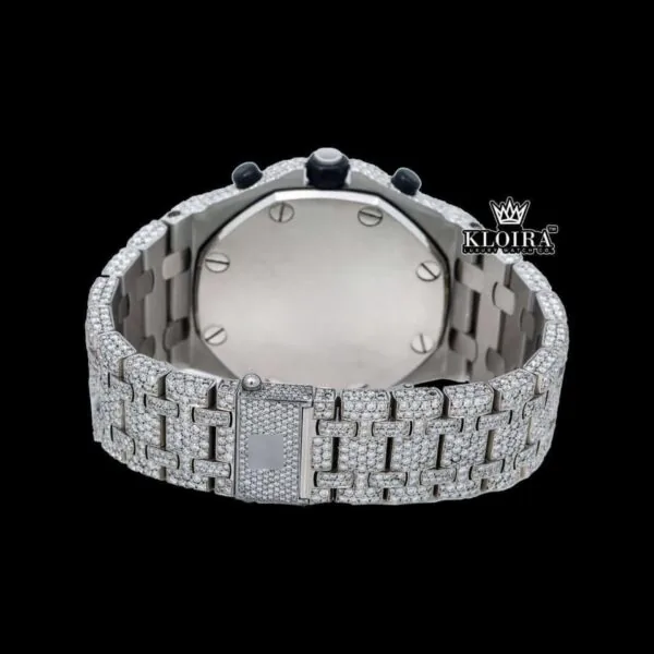 Black Dia Standard Numerals Chronograph Iced Out Moissanite Watch Caseback View