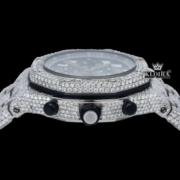 Black Dia Standard Numerals Chronograph Iced Out Moissanite Watch Crown View