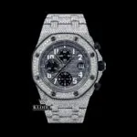Black Dial Standard Numerals Chronograph Iced Out Moissanite Watch