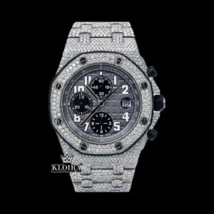 Black Dial Standard Numerals Chronograph Iced Out Moissanite Watch