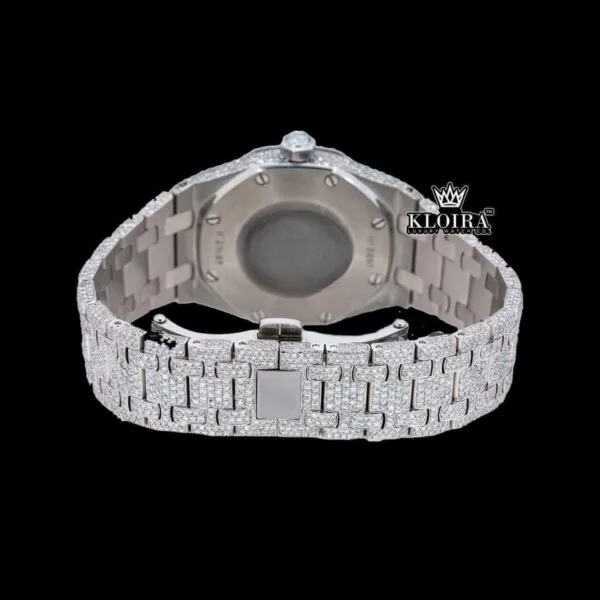 Black Dial AP Fully Iced Out Moissanite Diamond Watch Caseback View