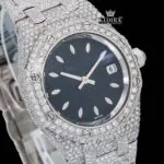 Black Dial AP Fully Iced Out Moissanite Diamond Watch Close Up Dial View
