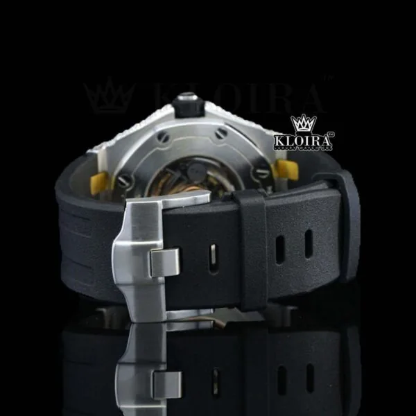 Black Dial AP White Stick Markers Semi Iced Out Moissanite Watch Strap View