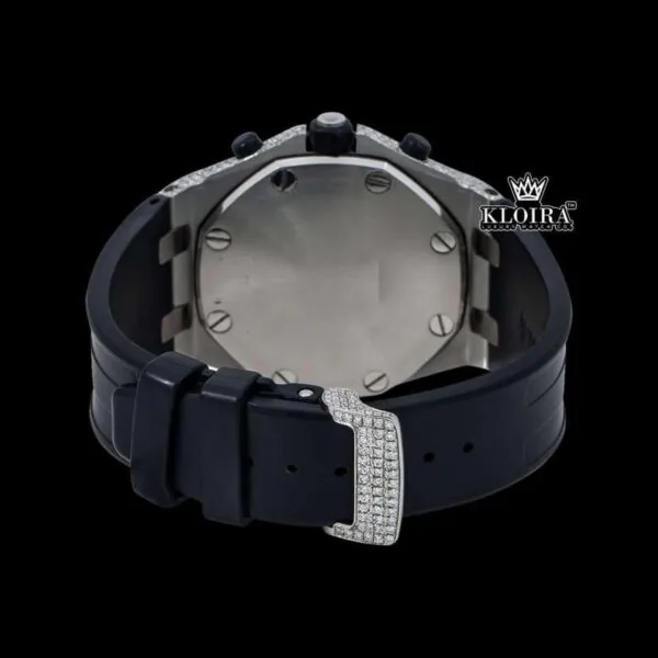 Black Dial Black Rubber Strap Semi Iced Out Moissanite Watch Caseback View