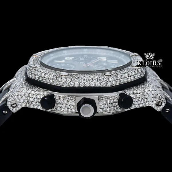 Black Dial Black Rubber Strap Semi Iced Out Moissanite Watch Crown View