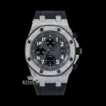 Black Dial Black Rubber Strap Semi Iced Out Moissanite Watch