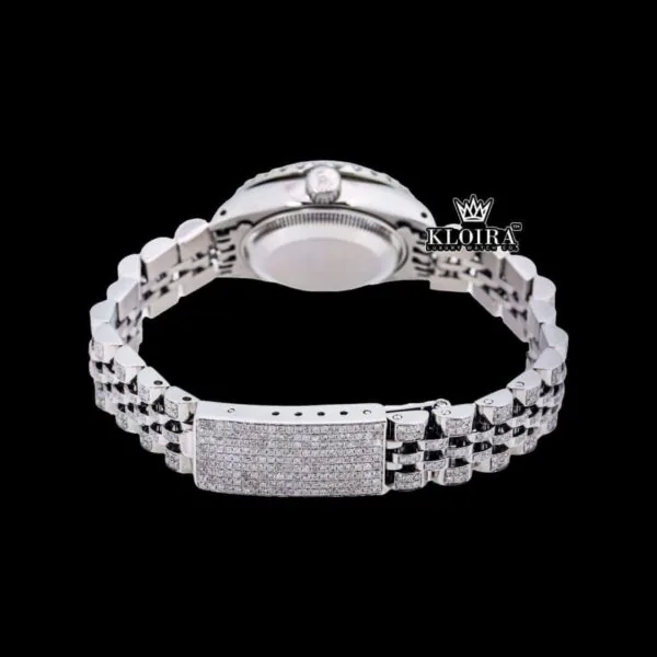 Black Dial Date Display Fully Iced Out Moissanite Diamond Watch Caseback View