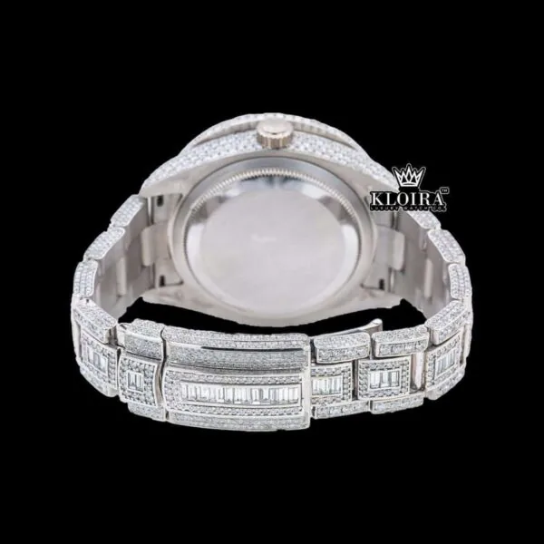 Black Dial Dual Time Sky Full Iced Out Moissanite Diamond Watch Caseback View