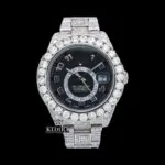 Black Dial Dual Time Sky Full Iced Out Moissanite Diamond Watch