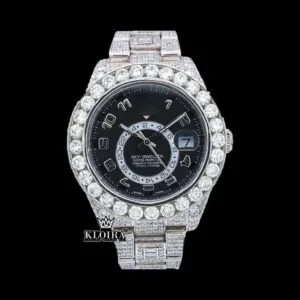 Black Dial Dual Time Sky Full Iced Out Moissanite Diamond Watch