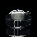 Black Dial Roman Numerals Black Leather Strap Moissanite Diamond Watch Caseback View