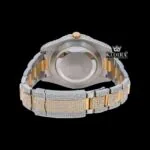 Black Dial Roman Numerals Rose Gold Two tone Moissanite Diamond Watch Caseback View