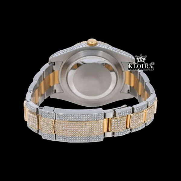 Black Dial Roman Numerals Rose Gold Two tone Moissanite Diamond Watch Caseback View