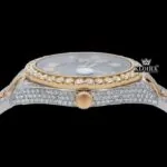 Black Dial Roman Numerals Rose Gold Two tone Moissanite Diamond Watch Crown View