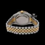 Black Dial Roman Numerals Two Tone Yellow Gold Iced Out Moissanite Watch Caseback View
