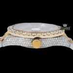 Black Dial Roman Numerals Two Tone Yellow Gold Iced Out Moissanite Watch Crown View