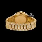 Black Dial Roman Numerals Yellow Gold Diamond Link Strap Moissanite Watch Caseback View