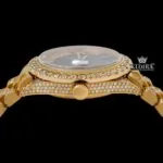 Black Dial Roman Numerals Yellow Gold Diamond Link Strap Moissanite Watch Crown View