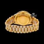 Black Dial Roman Numerals Yellow Gold Moissanite Diamond Watch Caseback View