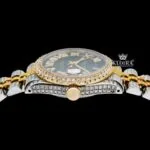 Black Dial Yellow Roman Numerals Iced Out Moissanite Diamond Watch Crown View