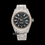 Black Dual Time Dial Stick Markers Two Tone Moissanite Watch