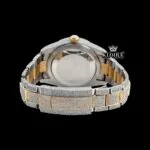 Black Dual Time Dial Stick Markers Two Tone Yellow Gold Moissanite Watch Caseback View