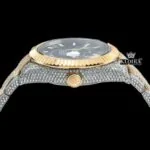 Black Dual Time Dial Stick Markers Two Tone Yellow Gold Moissanite Watch Crown View