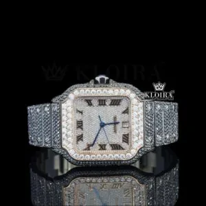 Black Iced Out White Dial Roman Numerals Moissanite Diamond Watch