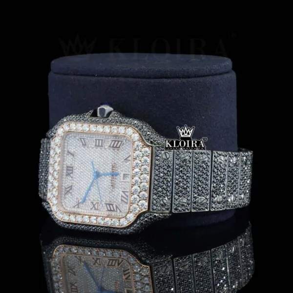 Black Moissanite Cartier Watch Left Profile View