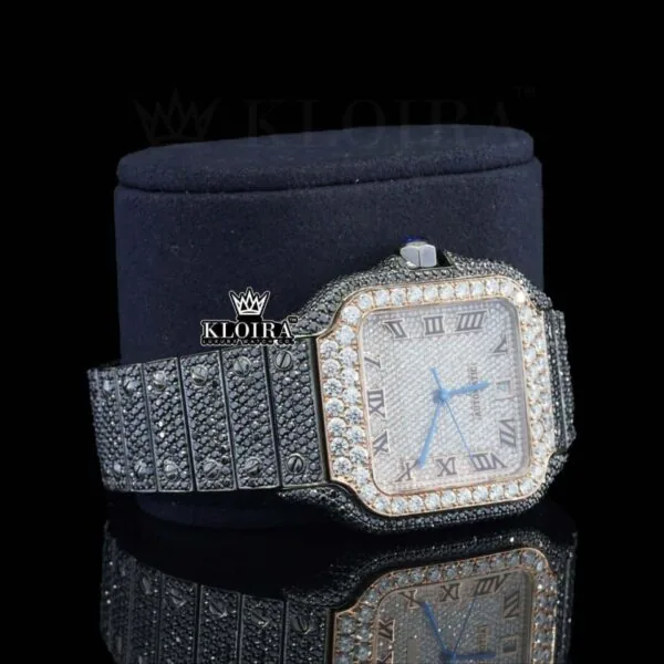 Black Moissanite Cartier Watch Right Profile View