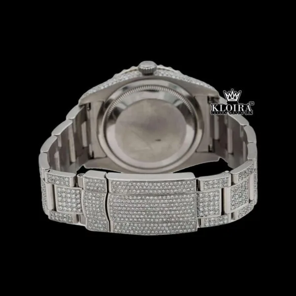 Black Pearl Dial Roman Numerals Fully Iced Out Moissanite Watch Caseback View