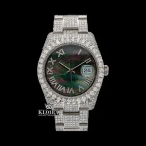 Black Pearl Dial Roman Numerals Fully Iced Out Moissanite Watch