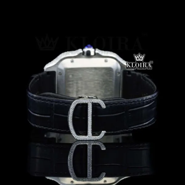 Black Roman Dial Yellow Gold Semi Iced Out Natural Diamond Watch Caseback View