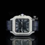 Black Roman Dial Yellow Gold Semi Iced Out Natural Diamond Watch