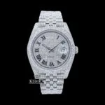 Black Roman Numeral Full Iced Out White Dial Moissanite Diamond Watch