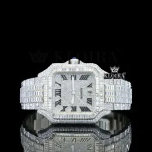 Black Roman Numerals Dial Full Iced Out Baguette Lab-Grown Diamond Watch