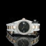 Black Roman Numerals Dial Two Tone Fully Iced Out Moissanite Watch