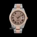 Black Roman Numerals Rose Gold Dial Two Tone Moissanite Diamond Watch