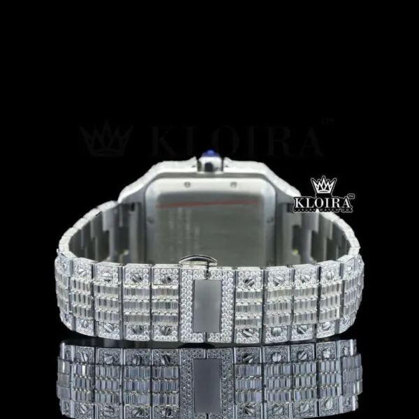 Black Roman Numerals White Dial Baguette Lab-Grown Diamond Watch Caseback View