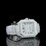 Black Roman Numerals White Dial Baguette Lab-Grown Diamond Watch Right Profile View