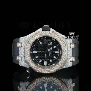 Black Rubber Strap AP Black Dial Semi Iced Out Moissanite Diamond Watch