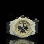 Black Rubber Strap AP Iced Out Yellow Dial Moissanite Diamond Watch