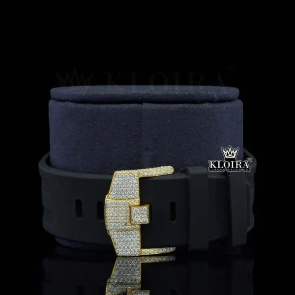 Black Rubber Strap AP Iced Out Yellow Dial Moissanite Diamond Watch Strap View
