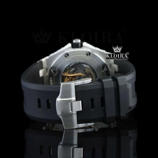 Black Rubber Strap Black Dial AP Iced Out Moissanite Diamond Watch Back Profile View
