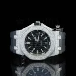 Black Rubber Strap Black Dial AP Iced Out Moissanite Diamond Watch