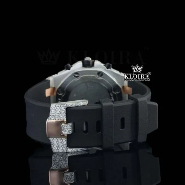 Black Rubber Strap Chronograph Semi Iced Out Moissanite Diamond Watch Caseback View