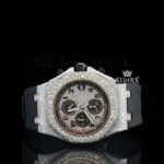 Black Rubber Strap Chronograph Semi Iced Out Moissanite Diamond Watch