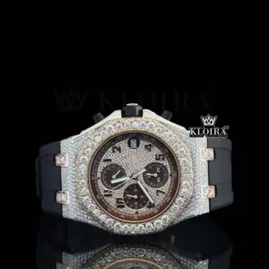 Black Rubber Strap Chronograph Semi Iced Out Moissanite Diamond Watch