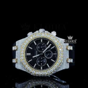 Black Rubber Strap Iced Out Chronograph Dial Moissanite Diamond Watch